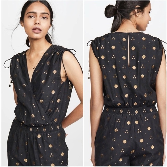 joie • nadezhda metallic embroidered jumpsuit in caviar - Picture 2 of 15